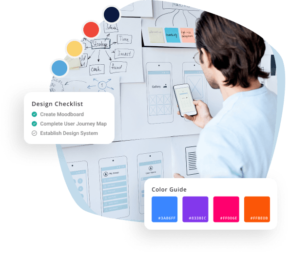 Person checking paper prototypes with a checklist