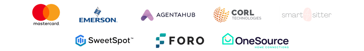 Client logos including Mastercard, Emerson, AgentaHub, CORL Technologies,  Smart Sitter, Foro, OneSource, and SweetSpot.